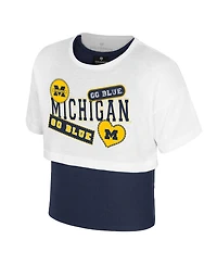 Colosseum Big Girls White Michigan Wolverines Gale Cropped 2Fer Top