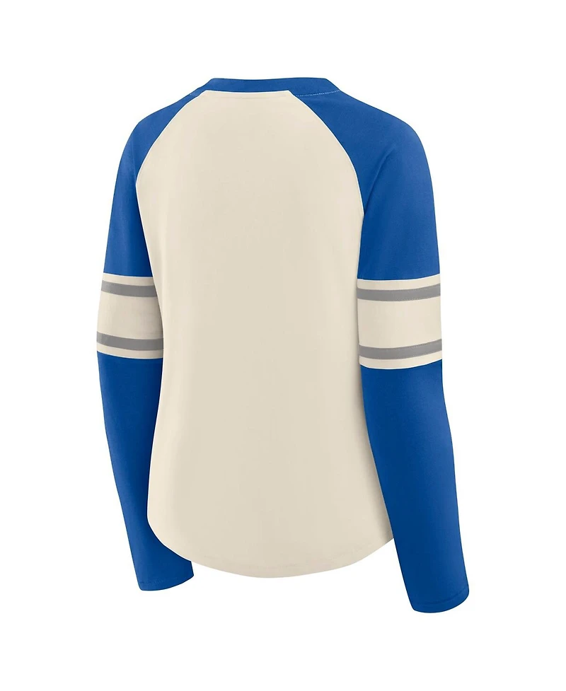 Fanatics Women's Cream/Royal Dallas Cowboys Hometown Gridiron Hero Raglan Lace-Up V-Neck Long Sleeve T-Shirt
