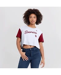 Jordan Women's White/Crimson Oklahoma Sooners Color-Block Script Dri-fit Cropped T-Shirt