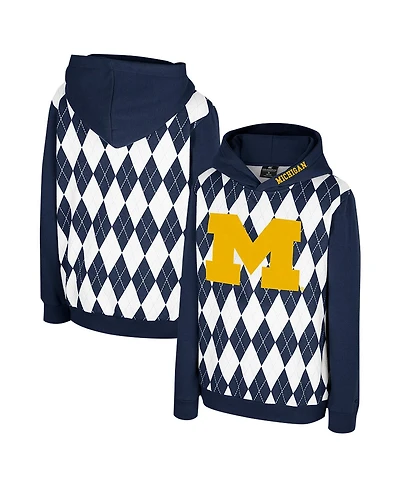 Colosseum Big Boys and Girls Navy Michigan Wolverines Argyle The Dealio Pullover Hoodie