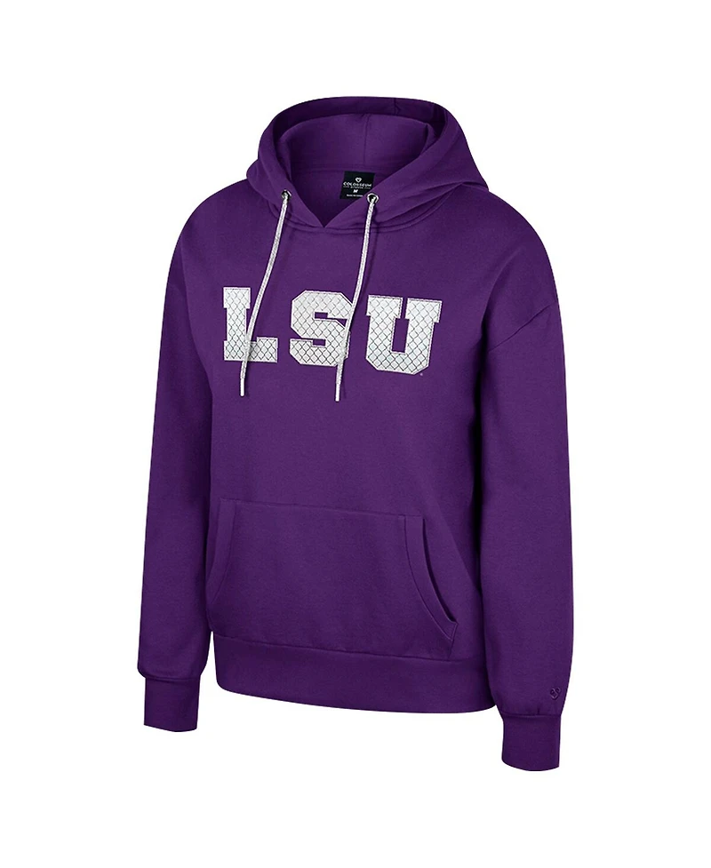 Colosseum Women's Purple Lsu Tigers Reflection Rhinestone Drawcord Pullover Hoodie
