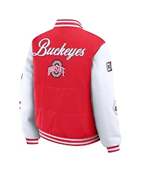 Wear by Erin Andrews Women's Scarlet Ohio State Buckeyes Varsity Puffer Jacket