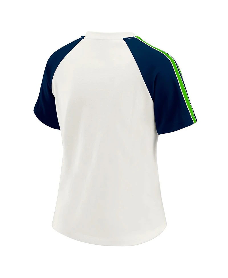Wear by Erin Andrews Women's White Seattle Seahawks Sleeve Stripe Distressed Raglan T-Shirt
