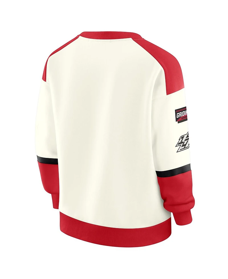 Wear by Erin Andrews Women's Cream San Francisco 49ers Racing Crew V-Neck Sweatshirt