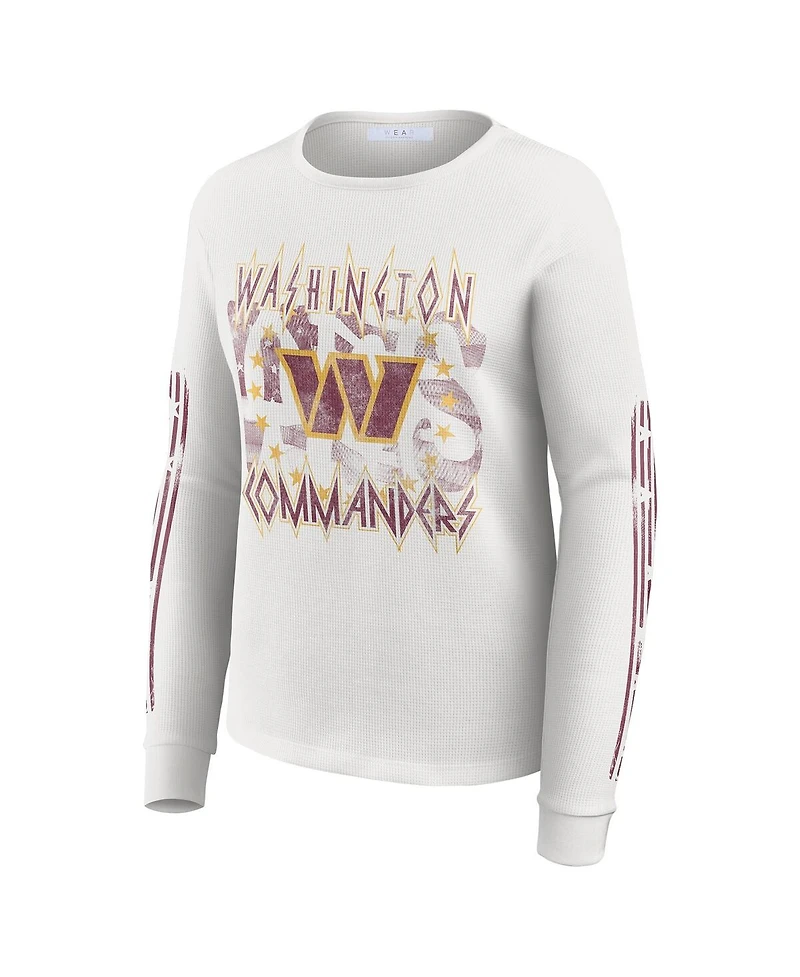Wear by Erin Andrews Women's White Washington Commanders Graphic Waffle Long-Sleeve T-Shirt