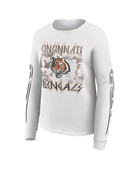 Wear by Erin Andrews Women's White Cincinnati Bengals Graphic Waffle Long-Sleeve T-Shirt