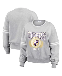 Wear by Erin Andrews Women's Heather Gray Lsu Tigers Classic Stripe Pullover Sweater