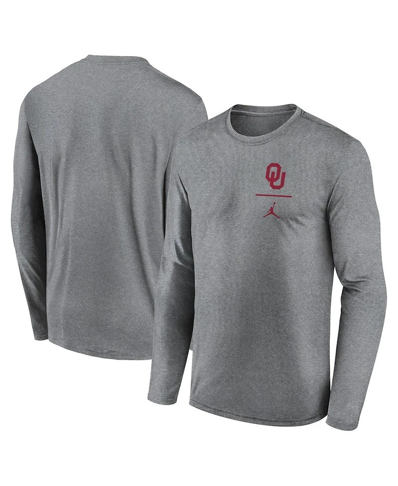 Jordan Men's Heather Gray Oklahoma Sooners Primary Stack Legend Performance Long Sleeve T-Shirt