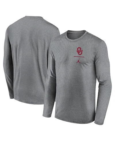 Jordan Men's Heather Gray Oklahoma Sooners Primary Stack Legend Performance Long Sleeve T-Shirt