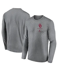 Jordan Men's Heather Gray Oklahoma Sooners Primary Stack Legend Performance Long Sleeve T-Shirt