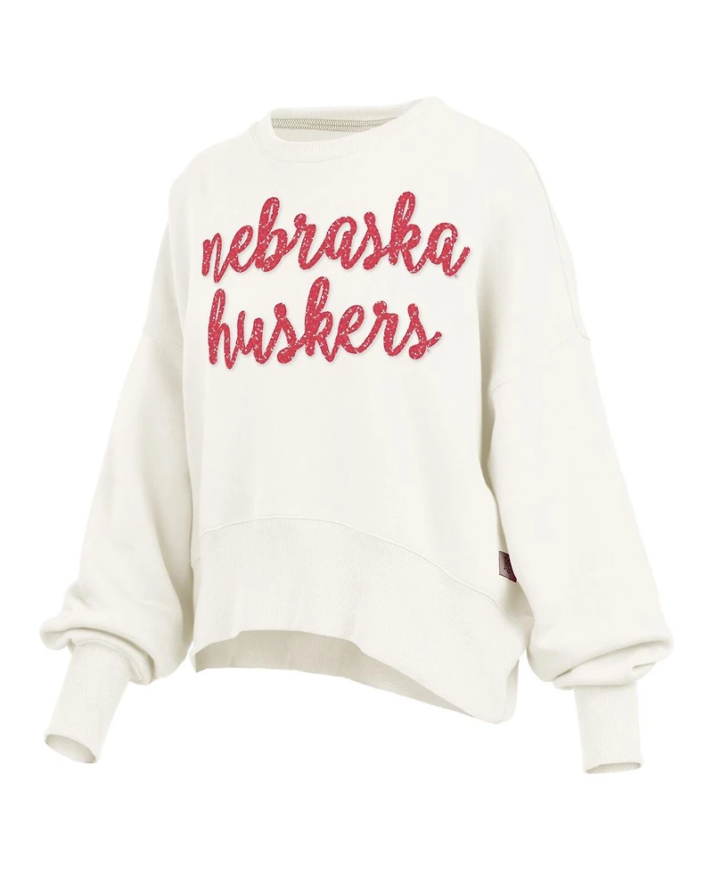 Pressbox Women's Cream Nebraska Huskers Oversized Chelsea Waist Length Pullover Sweatshirt