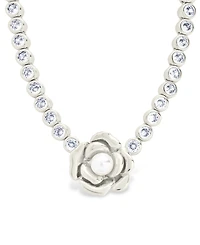 Sterling Forever Rosa Cultivated Pearl Flower Cubic Zirconia Tennis Necklace