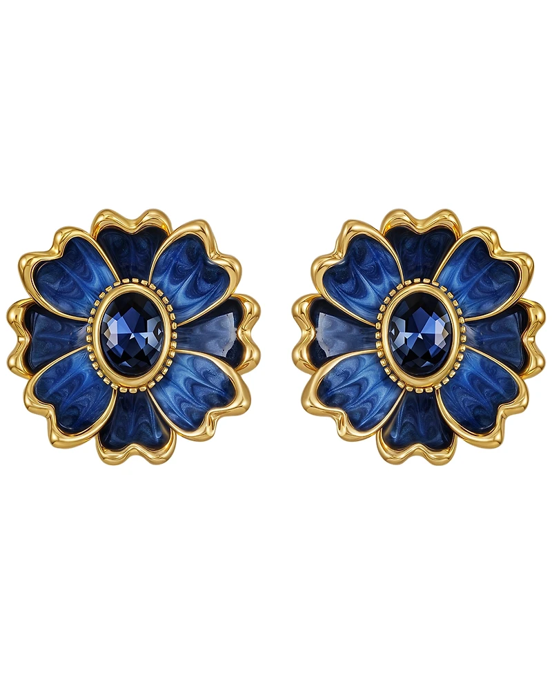 Guess Epoxy Stones Gold-Tone Floral Clip-On Earrings