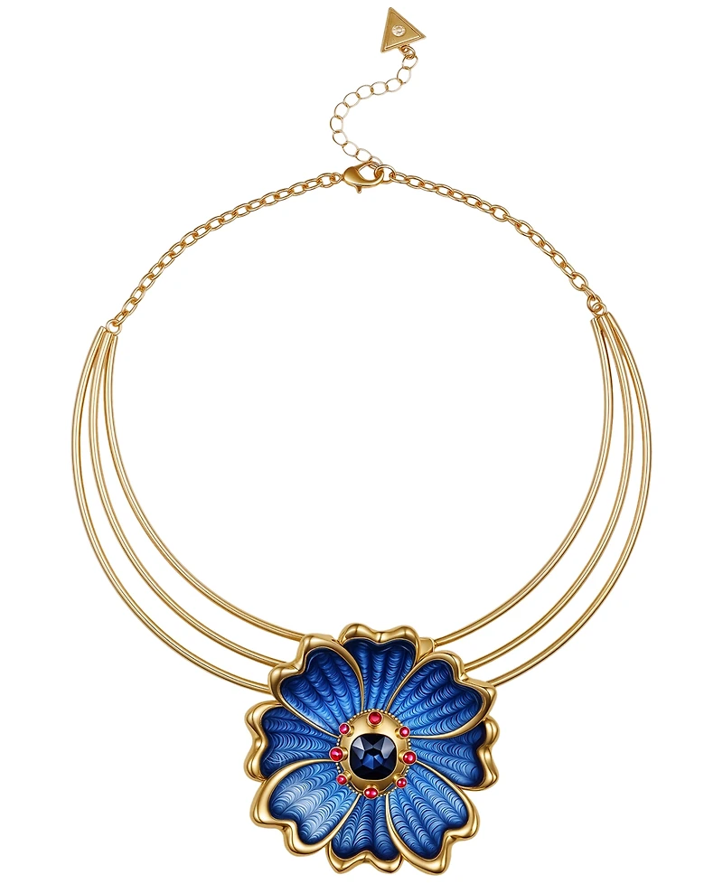 Guess Glass Stone and Rhinestone Gold-Tone Floral Statement Necklace