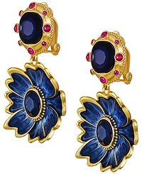 Guess Glass Stone Gold-Tone Floral Clip-On Drop Earrings