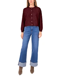 1.state Women's Long Sleeve Crewneck Cardigan Sweater