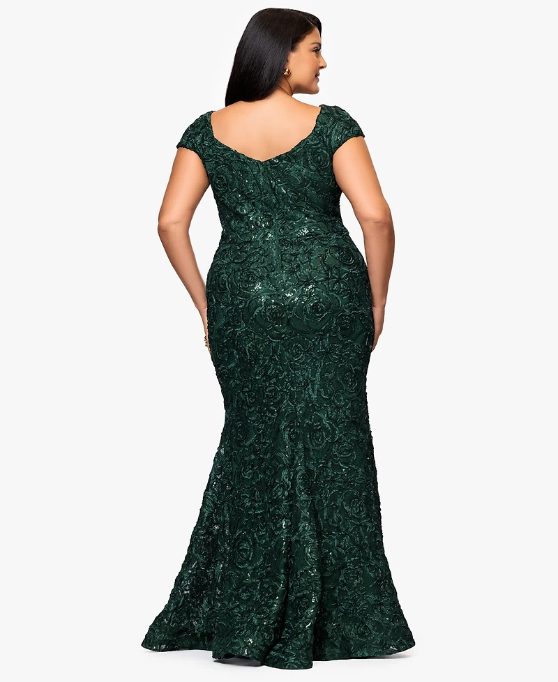 Xscape Plus Size Lace Detail Asymmetrical Neck Maxi Dress
