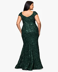 Xscape Plus Size Lace Detail Asymmetrical Neck Maxi Dress