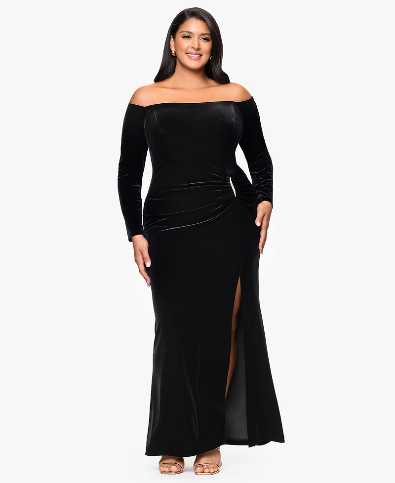 Xscape Plus Off-the-Shoulder Maxi Dress