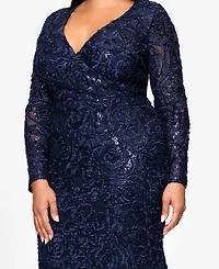 Xscape Plus Lace Detail V-Neck Maxi Dress