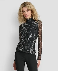 Dkny Women's Printed Mock Neck Top