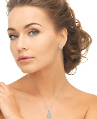 Macy's 2-Piece Set Lab Grown White Opal (2 ct. t.w.) and Sapphire (5 Cushion Halo Pendant Necklace with Matching Earrings Sterling Silver