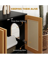 PawHut Cat Litter Box Enclosure w/ 2 Cabinets, Scratching Mats, Trays