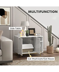 PawHut Cat Litter Box Enclosure with Scratching Pad, Storage,