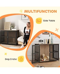 PawHut 39" Dog Crate Furniture with Anti-Chew Resist Mesh for Large Dogs