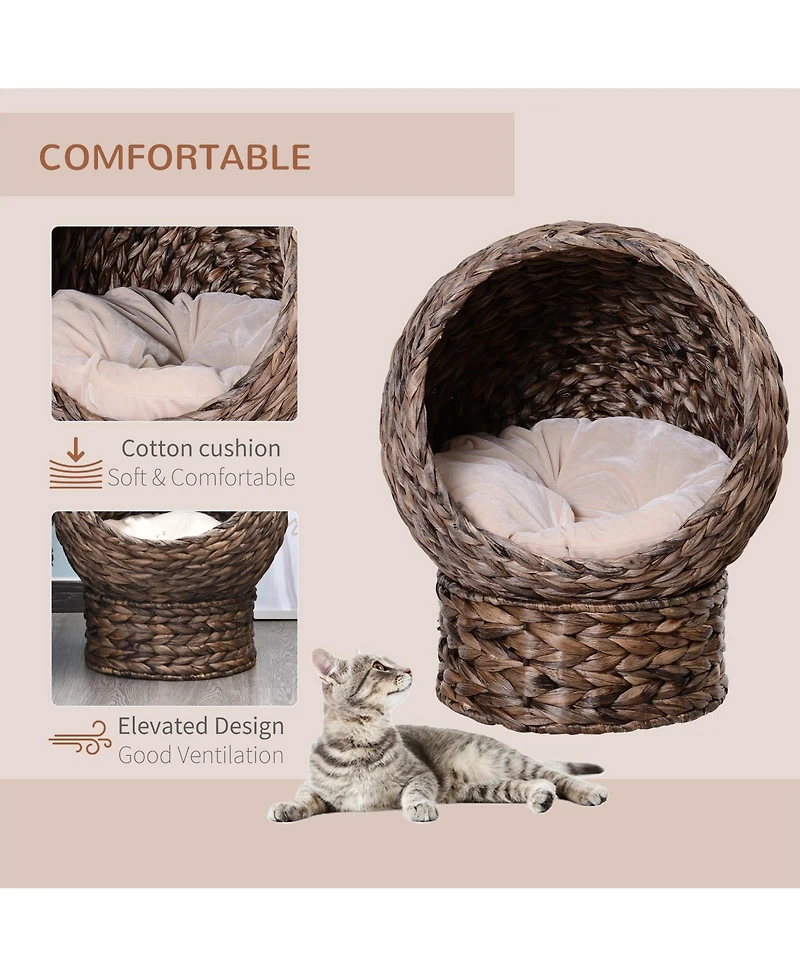 PawHut 23.5" Water Hyacinth Elevated Cat Kitten Bed Condo Pod Pet House Tree