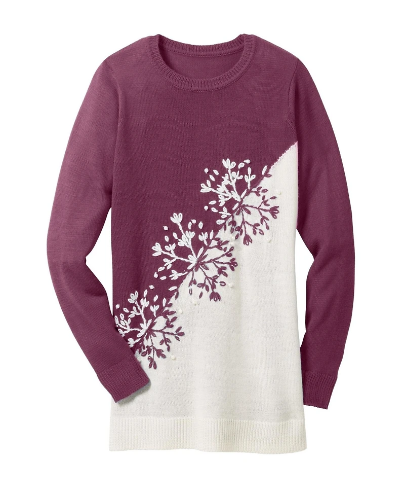 Woman Within Women's Snowflake Jacquard Pullover Sweater