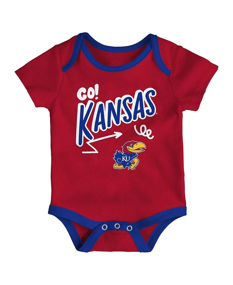 Outerstuff Baby Boys and Girls 3-Pack Kansas Jayhawks All Day Play Bodysuit Set