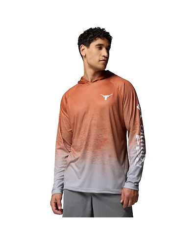 Columbia Men's Burnt Orange Texas Longhorns Pfg Gradient Water Super Terminal Tackle Hoodie Omni-Wick T-Shirt