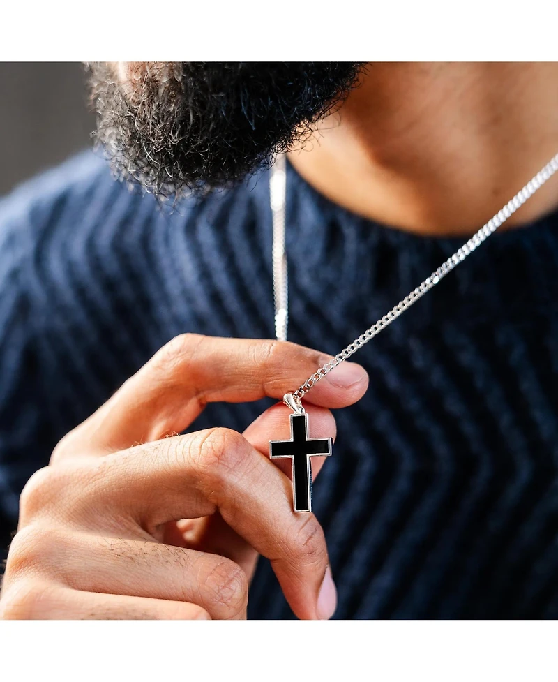 Vincero Men's Stone Cross Pendant Black Onyx 925 Sterling Silver, Large