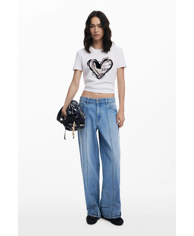 Desigual Women's Newspaper heart T-shirt