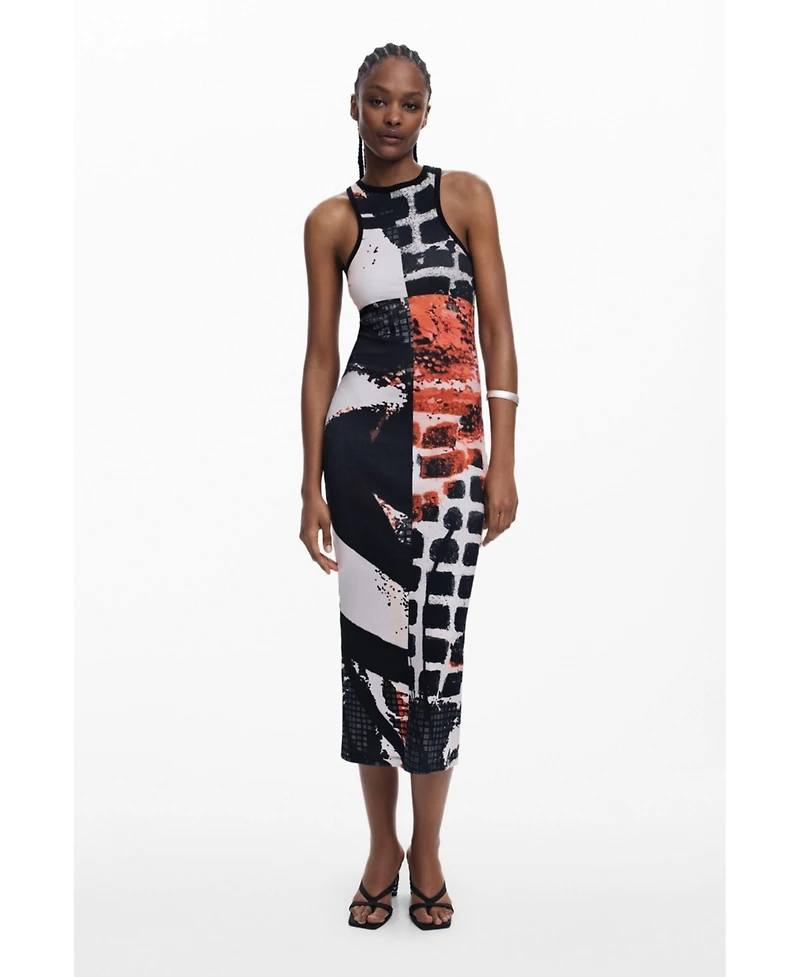 Desigual Women's Fitted midi dress face