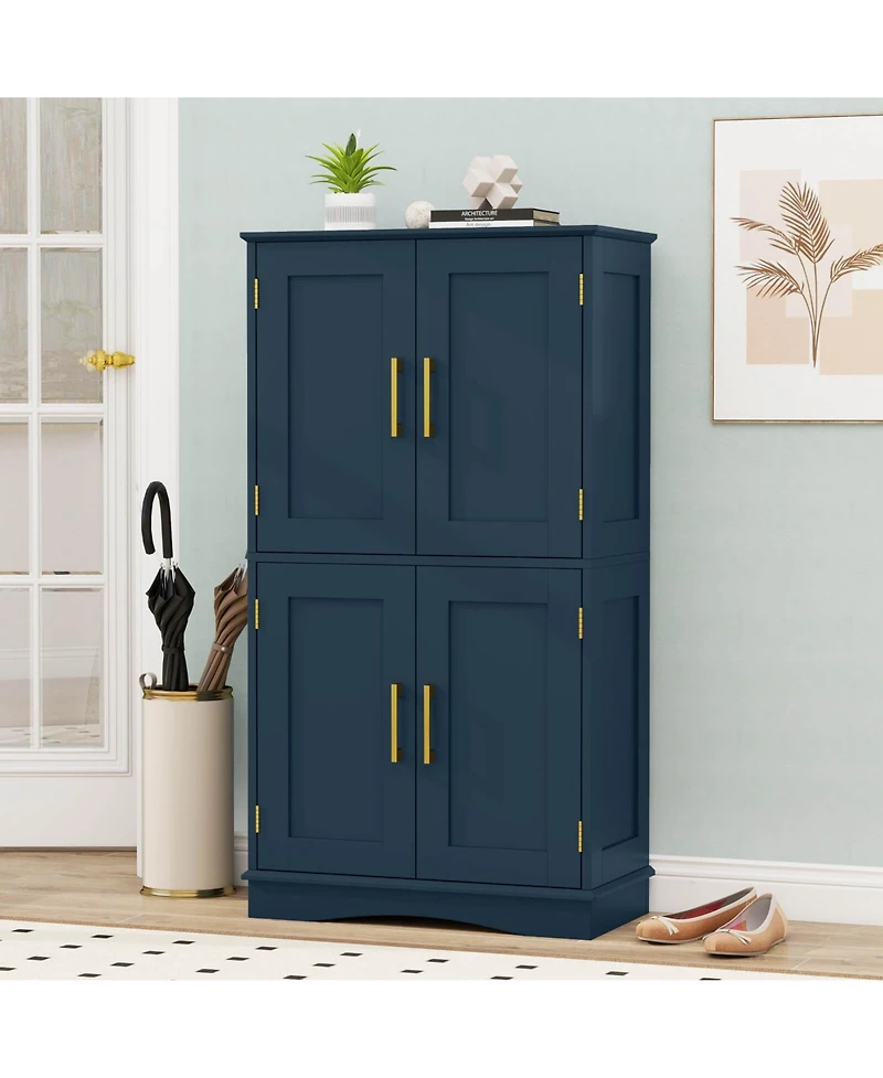 Costway Bathroom Floor Storage Cabinet 43.5" Freestanding Pantry Cabinet with 4 Doors