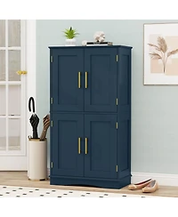 Costway Bathroom Floor Storage Cabinet 43.5" Freestanding Pantry Cabinet with 4 Doors