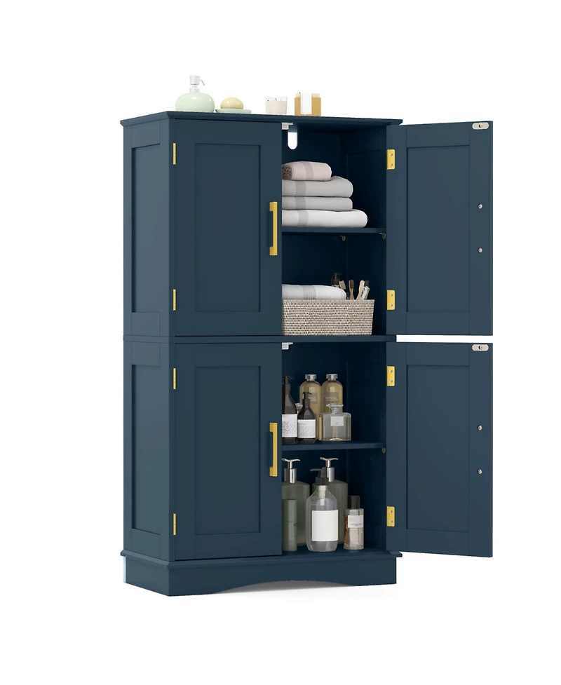 Costway Bathroom Floor Storage Cabinet 43.5" Freestanding Pantry Cabinet with 4 Doors