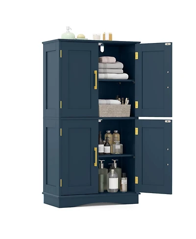 Costway Bathroom Floor Storage Cabinet 43.5" Freestanding Pantry Cabinet with 4 Doors