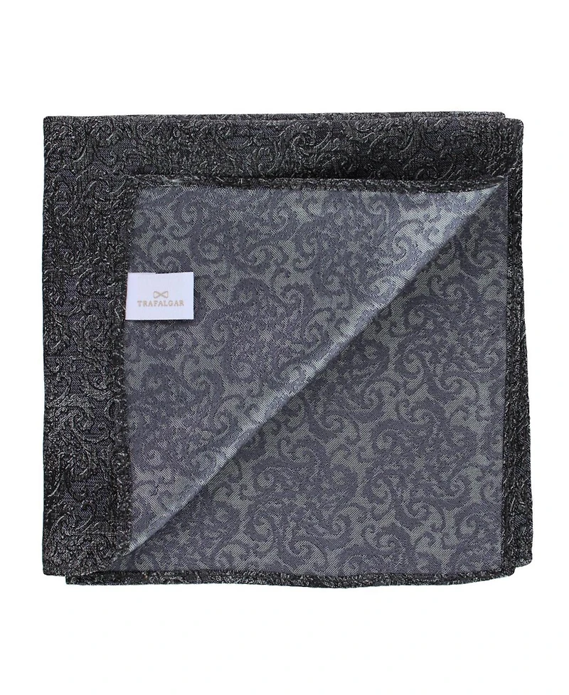 Trafalgar Men's Esteban Scrolling Vines Tone on Tone Patterned Silk 12x12 Pocket Square