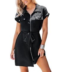Cupshe Women's Zip Front Belted Shirt Beach Dress