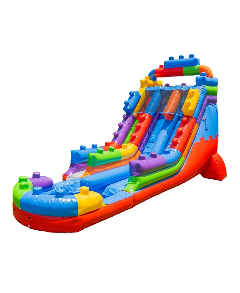 Xjump Block Party 19' Dual Lane Side Loader Water Slide with Pool, for Kids and Adults, Commercial Grade Pvc Vinyl, Outdoor Backyard Fun, Blow Up Wate
