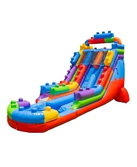 Xjump Block Party 19' Dual Lane Side Loader Water Slide with Pool, for Kids and Adults, Commercial Grade Pvc Vinyl, Outdoor Backyard Fun, Blow Up Wate
