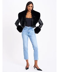 Miss Circle Women's Ziah Cropped Leather Jacket with Fur Collar