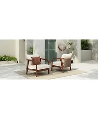 Streamdale 2x 28" Outdoor Lounge Chairs - Woven Back, Wood Frame, Cushions