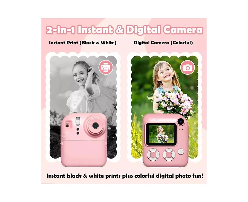 Kids Instant Print Camera with 32GB Card & 4 Rolls Paper, Dual-Lens 1080P Video Camera for Boys & Girls