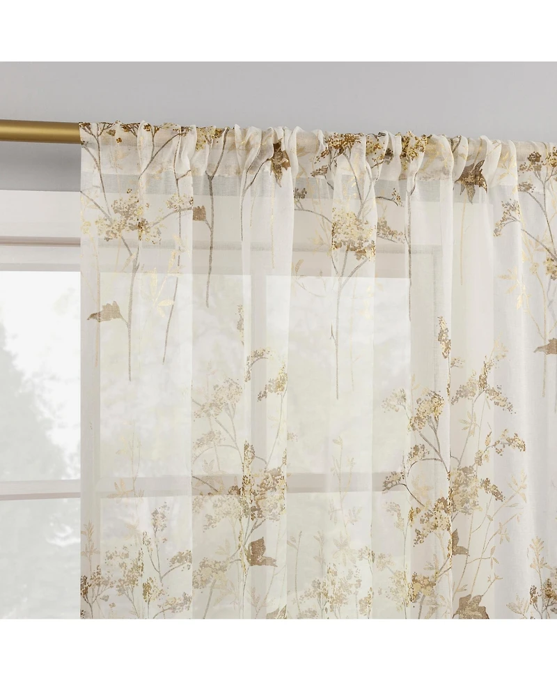 No. 918 Maeve Botanical Print Sheer Rod Pocket Curtain Panel