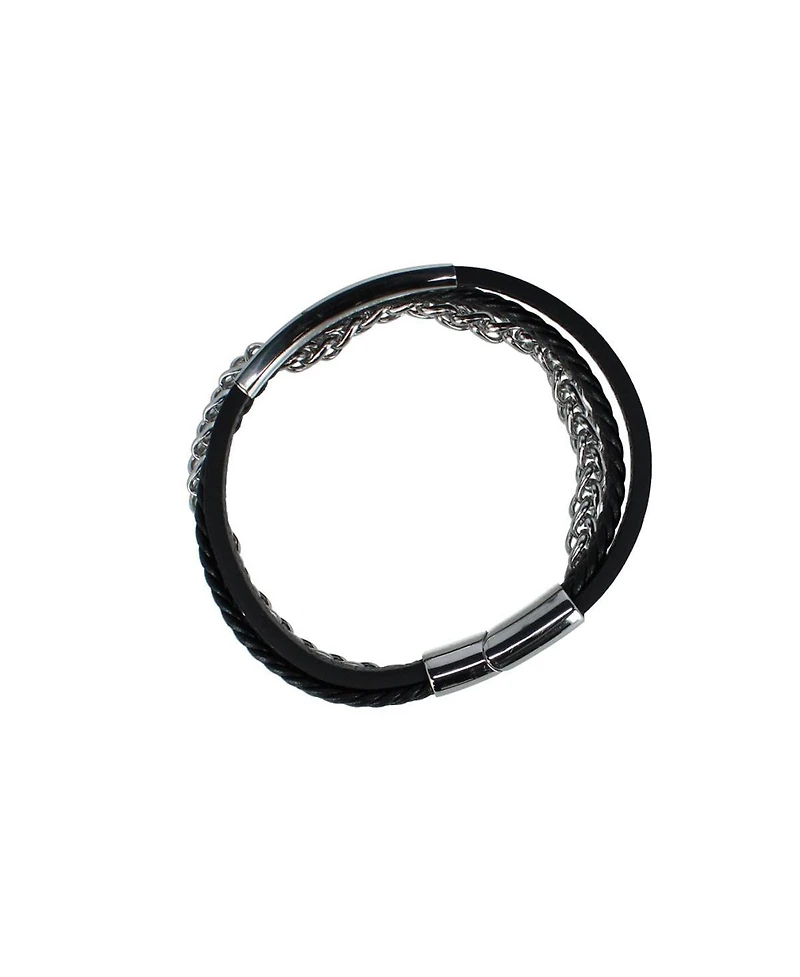Trafalgar Loose Fit Zaid Metal and Leather Triple Strand Secure Clasp Bracelet