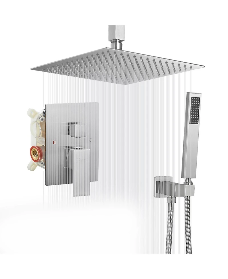 Greenspring Single-Handle 2-Spray Square High Pressure Shower Faucet with 16" Ceiling Head Chrome (Valve Included)